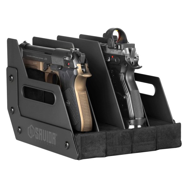 Savior Equipment® - 7" x 8.5" x 9.5" Obsidian Black Metal 4-Gun Floor Pistol Gun Rack