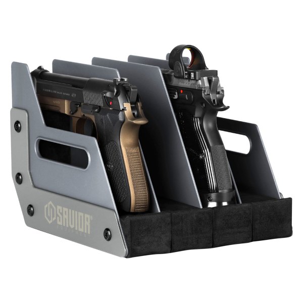 Savior Equipment® - 7" x 8.5" x 9.5" Gray Metal 4-Gun Floor Pistol Gun Rack