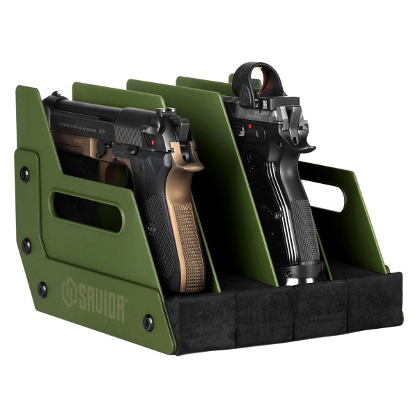 Savior Equipment® - 7" x 8.5" x 9.5" OD Green Metal 4-Gun Floor Pistol Gun Rack