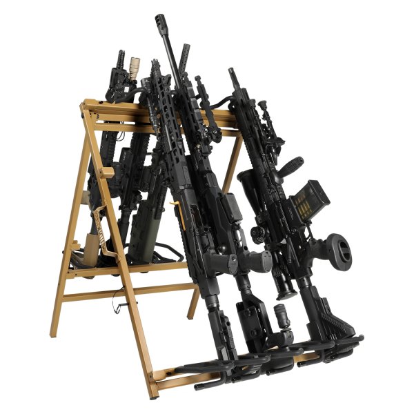 Savior Equipment® - Mobile 32" x 27.5" x 25.25" Tan Metal 6-Gun Floor Rifle Gun Rack