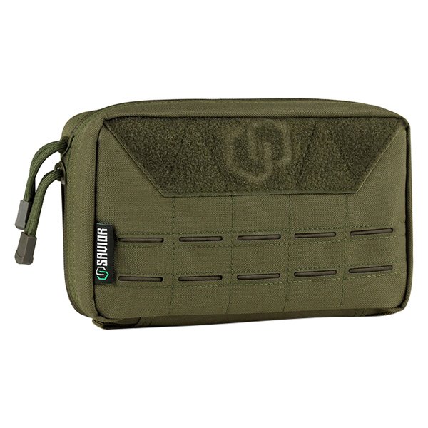 Savior Equipment® - 9" x 5.5" x 2.5" OD Green MOLLE Admin Tactical Pouch with Laser