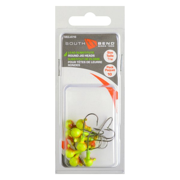 South Bend® SBZJG16CHT NonLead Round 1/16 oz. Chartreuse Jig Heads