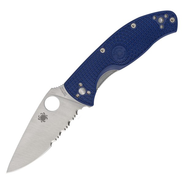 Spyderco® - Tenacious™ 3.39" Silver/Blue Clip Point Fully Serrated Folding Knife