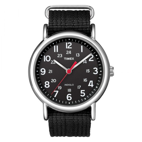 Timex® - Weekender™ Round Silver Brass Watch with Black Fabric Band