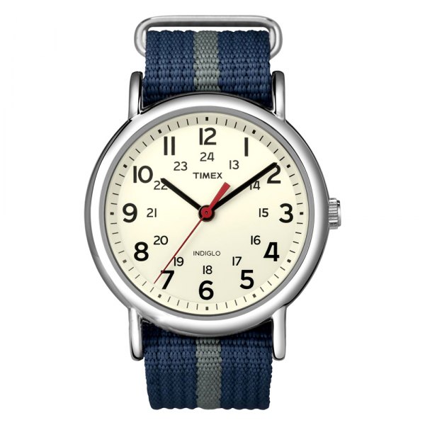 Timex® - Weekender™ Round Silver Brass Watch with Blue Fabric Band