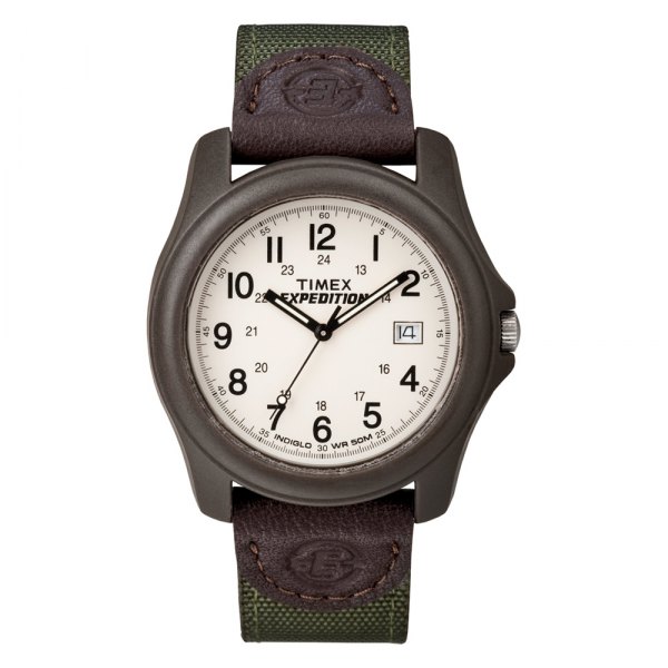 Timex® - Expedition™ Camper Brown/Green Nylon-Leather Strap Watch