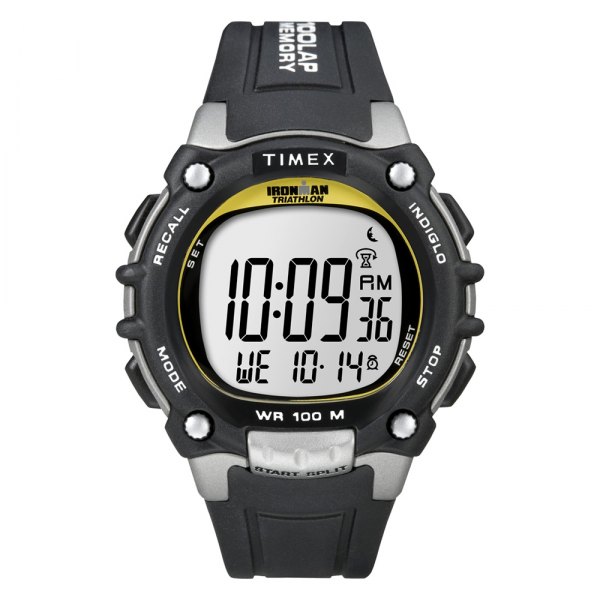 Timex® - Ironman™ Triathlon Traditional 100-Lap Round Black Silver Polymer Watch with Black Polymer Band