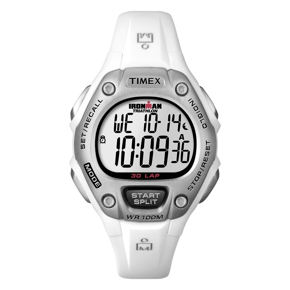 Timex® T5K515 - Ironman™ Triathlon 30-Lap Octogonal Silver Polymer Watch  with White Polymer Band 