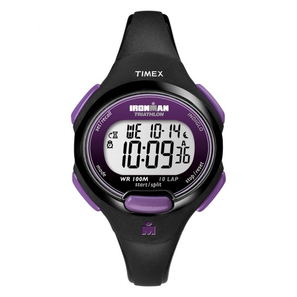 Timex® - Ironman™ Triathlon 10-Lap Octogonal Black Purple Polymer Watch with Black Polymer Band