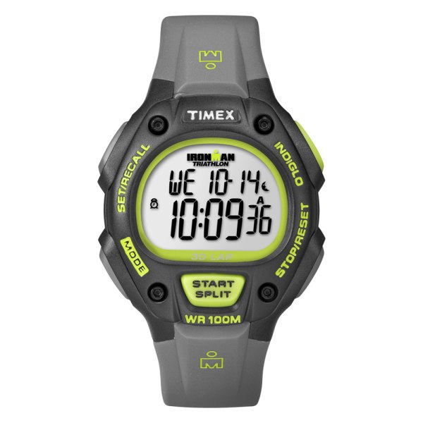 Timex® - Ironman™ Triathlon 30-Lap Octogonal Black Green Polymer Watch with Gray Polymer Band