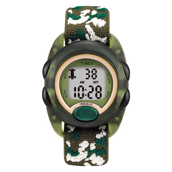 Timex® - Kids Round Green Polymer Watch with Camo Fabric Band