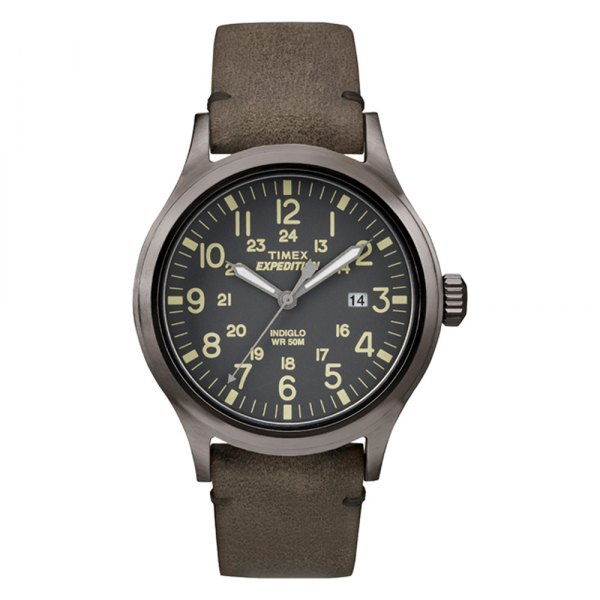 Timex® - Expedition™ Scout Gray/Brown Leather Strap Watch