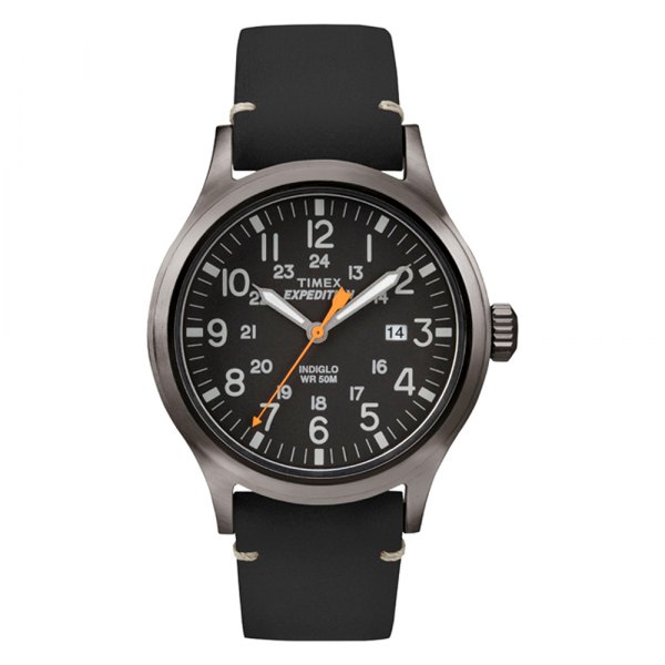 Timex® - Expedition™ Scout Gray/Black Leather Strap Watch