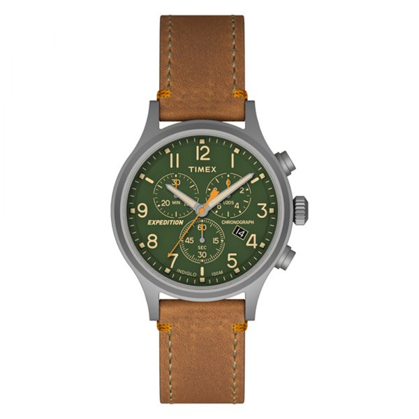 Timex® - Expedition™ Scout Gray/Brown Chronograph Leather Strap Watch