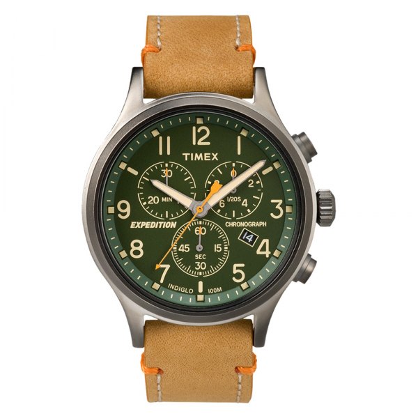 Timex® - Expedition™ Scout Gray/Tan Chronograph Leather Strap Watch
