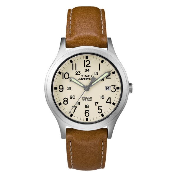 Timex® - Expedition™ Scout Silver/Brown Leather Strap Watch