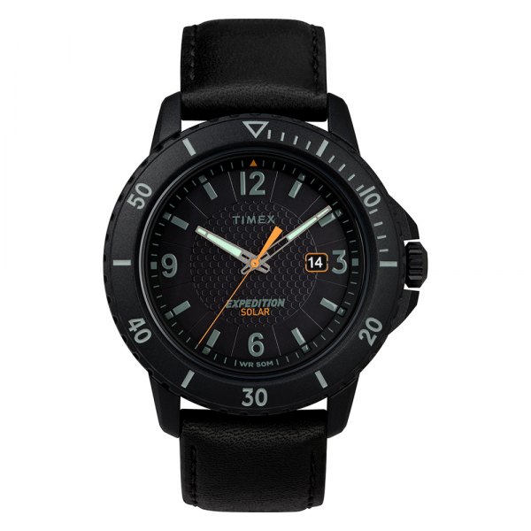Timex® - Expedition™ Gallatin Solar Black Dial Watch with Leather Strap