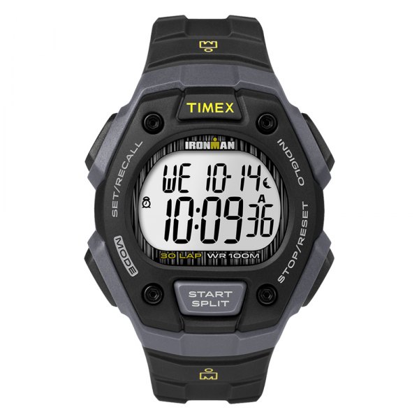 Timex® - Ironman™ Classic 30-Lap Octogonal Black Gray Polymer Watch with Black Silicone Band
