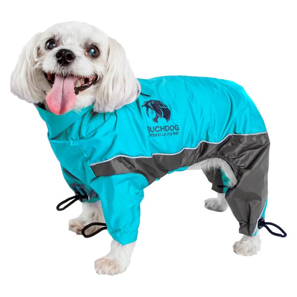 Touchdog® - Quantum-Ice Large Ocean Blue/Gray Adjustable and Reflective Full-Body Dog Winter Jacket