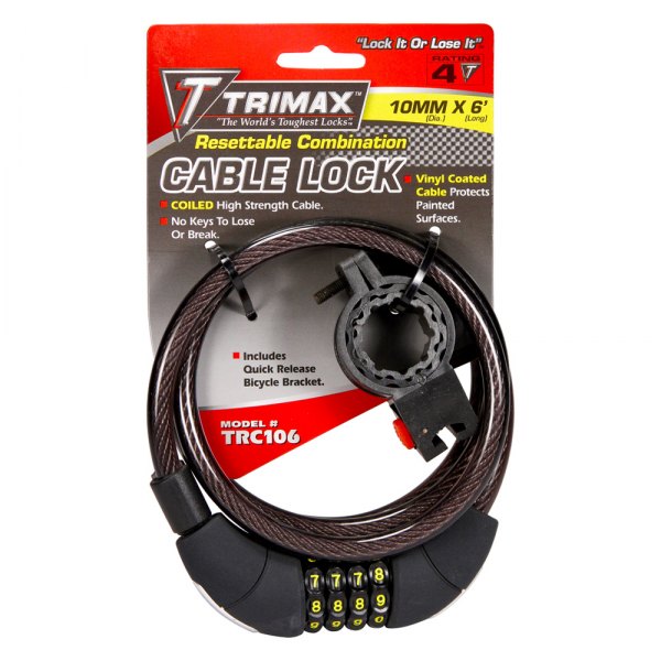 Trimax® - Trimaflex™ 5' (10 mm) Black Combination Bike Cable Lock with Bracket