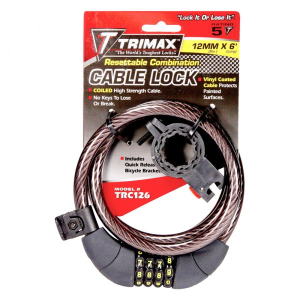 Trimax® - Trimaflex™ 6' (12 mm) Black Combination Bike Cable Lock with Bracket