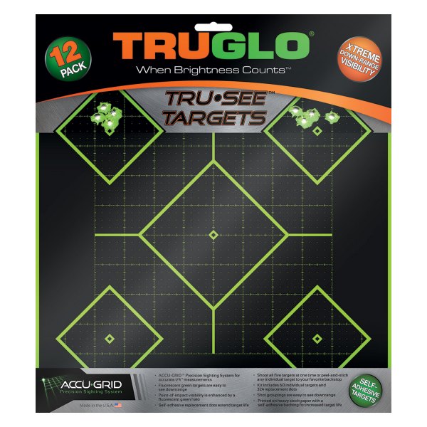 Truglo® - Tru See™ Adhesives 5-Diamond Black/Green Splatter Targets, 12 Pieces