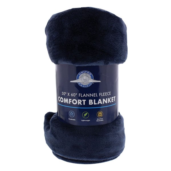 United Pacific® - Navy Blue Flannel Fleece Comfort Blanket