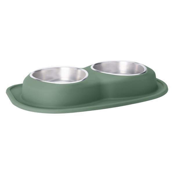 WeatherTech® - Pet Comfort™ Double 64 fl. oz. Hunter Green Stainless Steel Low Pet Bowl (3.25" Height)