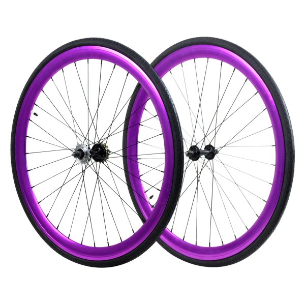 ZF Bikes® - 28" Purple Anodized Aluminum Wheel Set with Tires