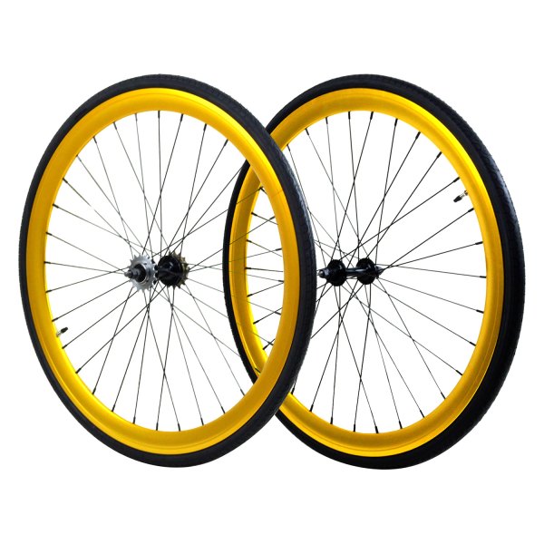 ZF Bikes® - 28" Gold Aluminum Wheel Set with Tires