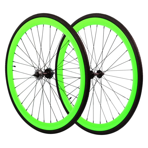 ZF Bikes® - 28" Neon Green Aluminum Wheel Set with Tires