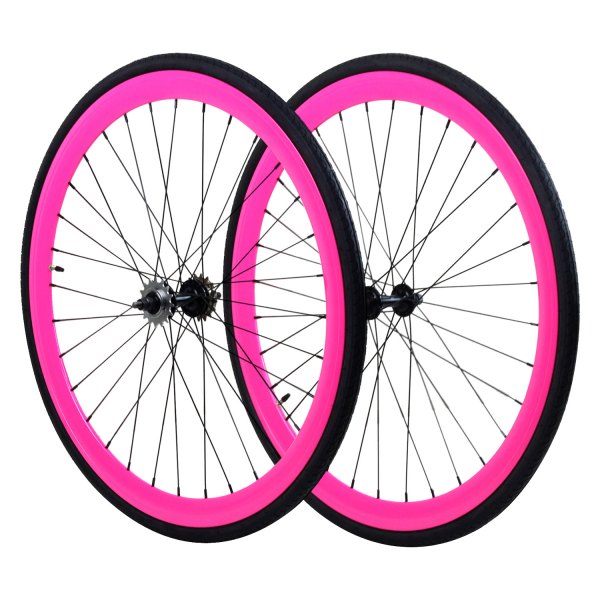 ZF Bikes® - 28" Pink Aluminum Wheel Set with Tires