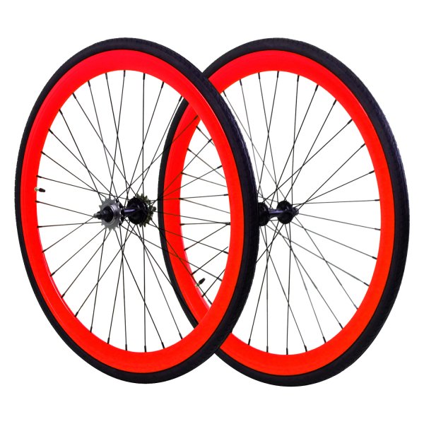 ZF Bikes® - 28" Red Aluminum Wheel Set with Tires