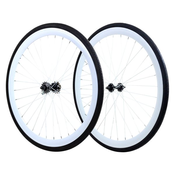 ZF Bikes® - 28" White Aluminum Wheel Set with Tires